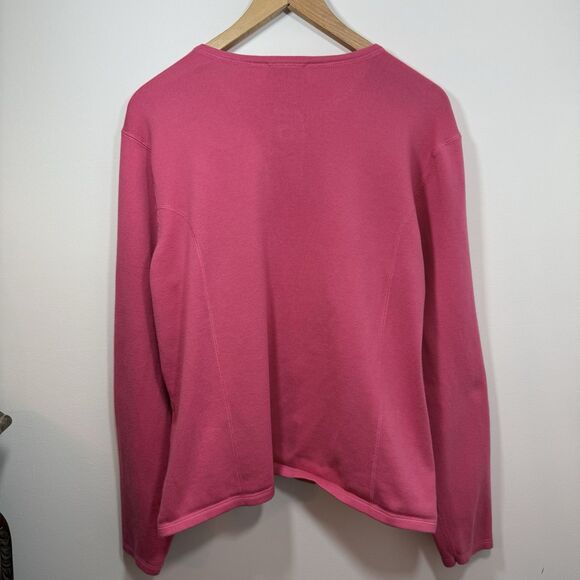 Vintage Talbots Cotton Sweater XL Womens Pink Cardigan Button Up Pockets Stretch - Picture 2 of 11